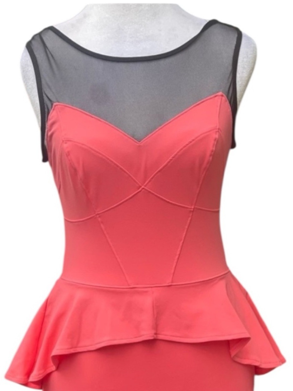 bebe Coral Mesh Sweetheart Peplum Bodycon Mini Dress XS - Picture 3 of 7